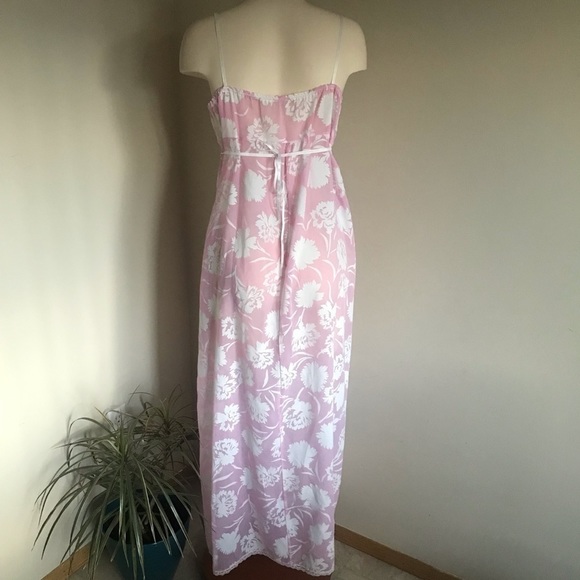 Vintage Pink Floral Night Gown Robe Set Ribbon Lace Lingerie Made in England - Picture 5 of 12